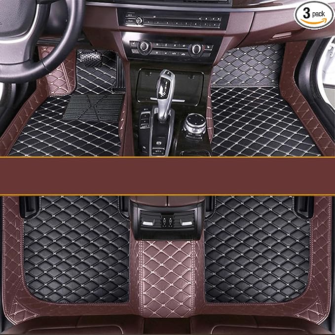 KaiLaiCarCustom Automotive Car Floor Mats for 99.99% Sedan SUV Sports Car Men Women Protection Full Coverage Pads Anti-Slip Leather Floor Lining… (Brown+Black Beige)