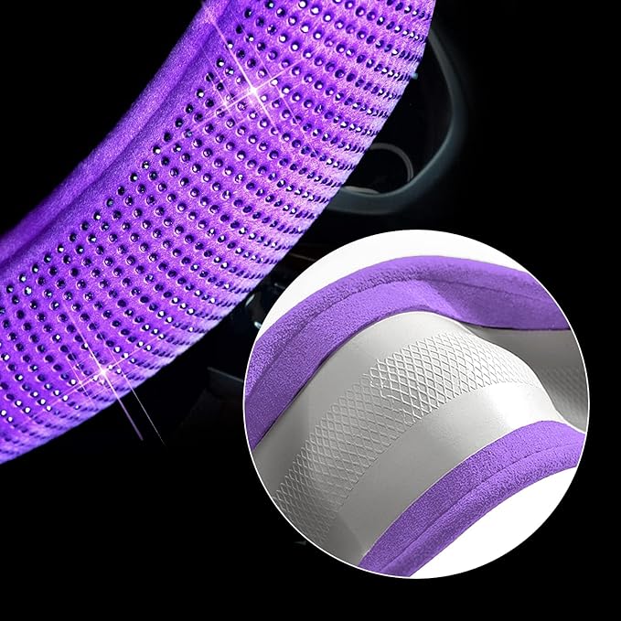 Valleycomfy Steering Wheel Cover for Women Bling Bling Crystal Diamond Sparkling Car SUV Wheel Protector Universal Fit 15 Inch (Purple,Standard Size(14" 1/2-15" 1/4))