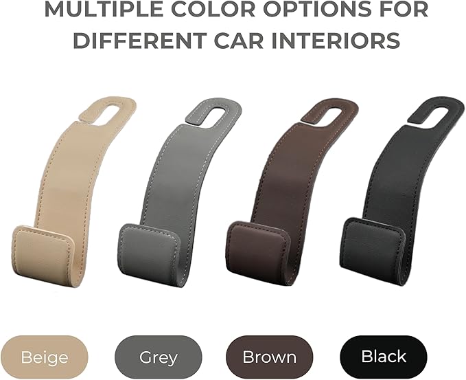 Purse Holder for Car, 2 Pack Upgraded Car Seat Hooks for Hanging Purse and Bag, Leather Headrest Hooks for Car Back Seat, Car Organization Accessories (Beige)