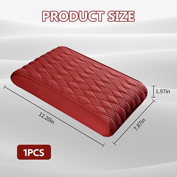 Car Center Console Cover, 12.6"×8.3"×2" Leather Car Armrest Cover, Soft Memory Foam Auto Armrest Cushion Pad, Vehicle Arm Rest Box Protector, Universal Interior Car Accessories (Wine Red)