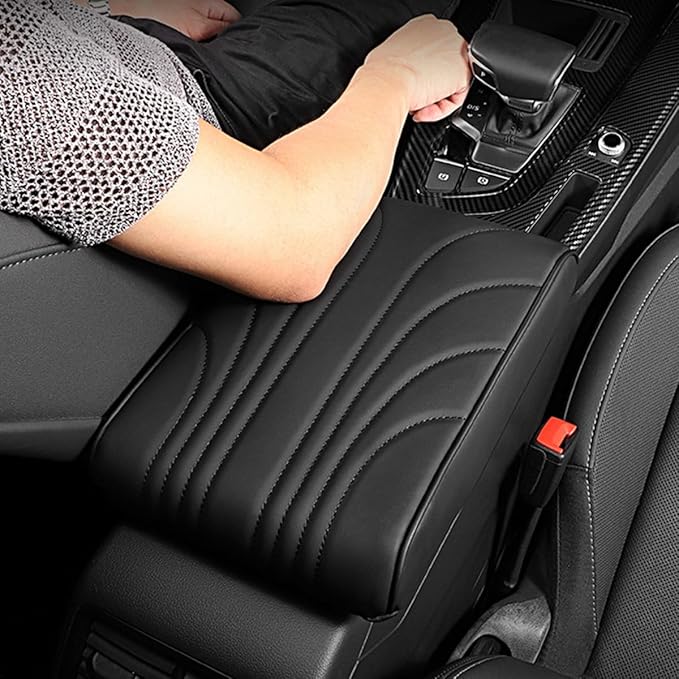 RAKSONIC Upgrade Car Console Armrest Pad,Car Armrest Cushion with Comfortable Memory Foam,Premium PU Leather Car Armrest Cover,Universal Car Center Console Pillow,Car Accessories(Black3)