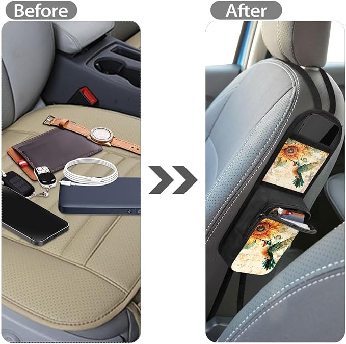 Hummingbird Automatic Seat Side Storage Bag Organizer Sunflower Seat Side Organizer for Car Front Seat Universal Car Seat Phone Holder Car Organization Accessories