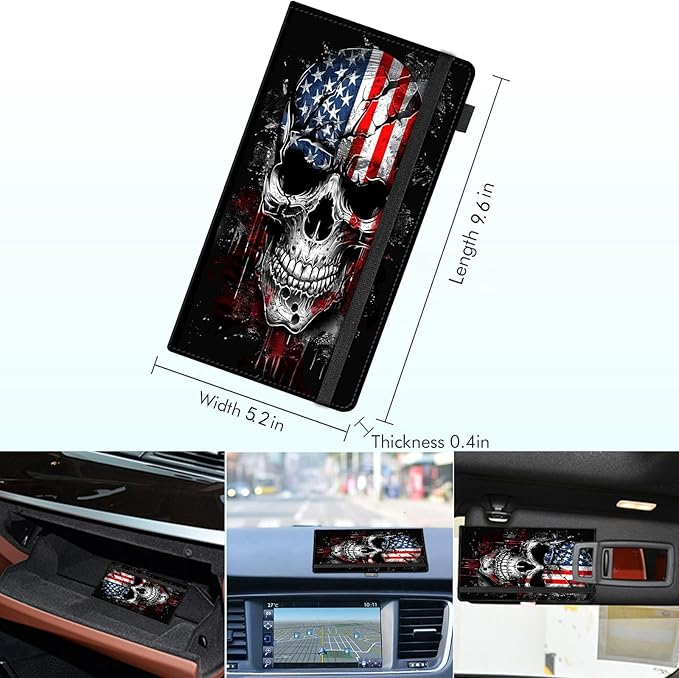 RAUEDWDJS Car Registration and Insurance Holder,Leather Vehicle Glove Box Organizer Wallet Case for Driver's License,ID Key Information Cards-Flag Skull