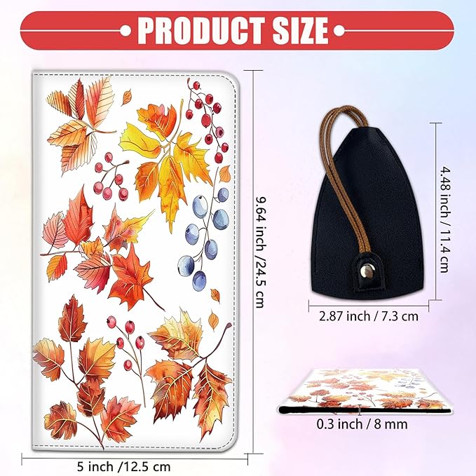 Car Registration Holder, Waterproof PU Leather Vehicle Card Document Glove Box Organizer, Women Interior Auto Accessories Case for Cards, Driver License Car Insurance Holder, Watercolor Autumn Leaves