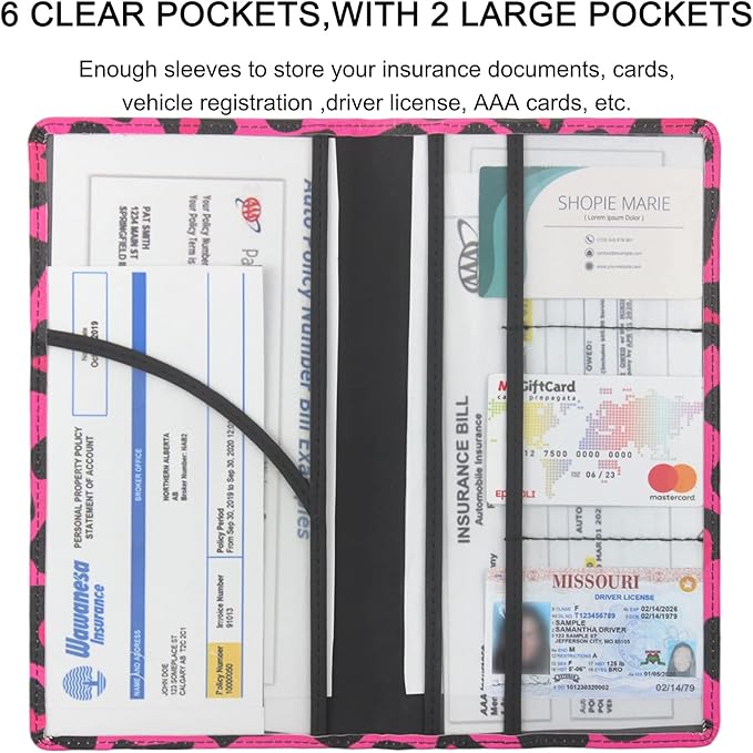 LumiMokki Premium Car Registration & Insurance Card Holder with Magnetic Shut, Vehicle Glove Box Car Organizer - For Documents, Cards, License (Leopard B)