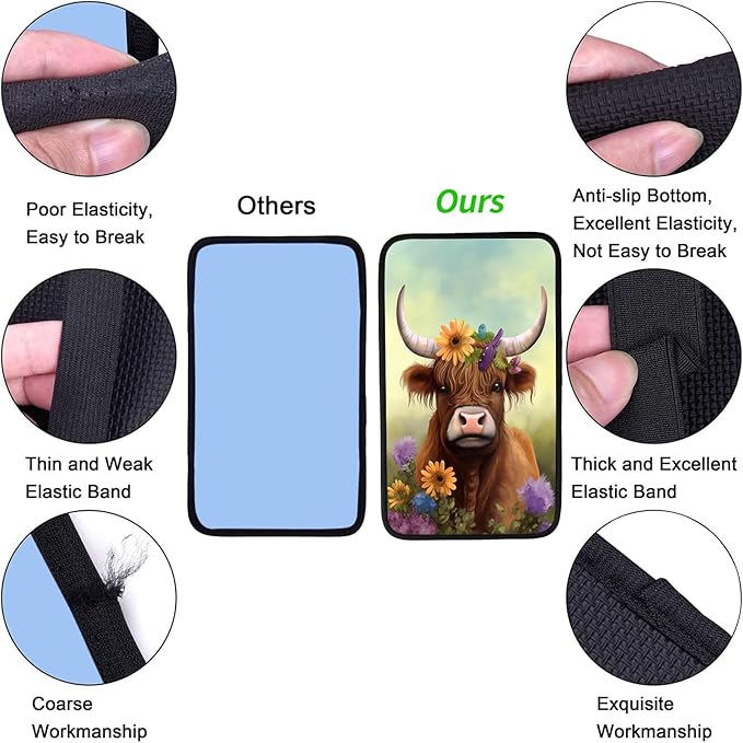 JANENFNA Car Armrest Cover Pads Universal Fashion Cute Auto Center Console Armrest Cover Pad with 2PCS Car Coasters Soft Waterproof Car Armrest Seat Protector for Women,Flowers Cow