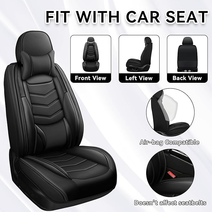 Car Seat Covers Fit for Chevy Trax 2015-2025, Side Airbag Compatibility, 3D Lumbar Support and Seamless Fit, Easy to Clean Sports Seat CoverFull Set with Pillow, Black
