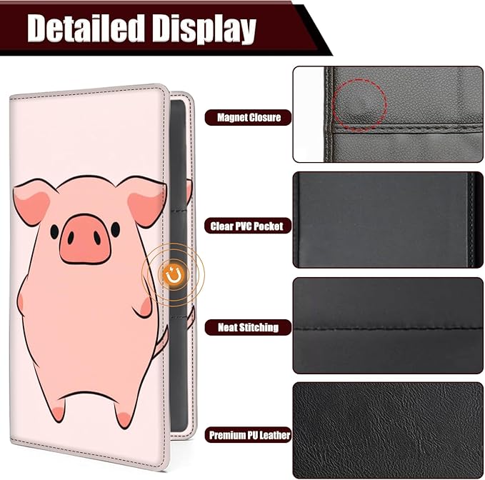 Yuxcfhjfe Car Registration and Insurance Holder, PU Leather Auto Document Holder for Men&Women, Vehicle Glove Box Compartment Organizer with Magnetic Shut for Driver's License, Pink Pig Pattern
