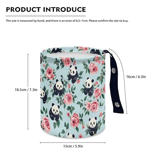 Brosoneto Panda Flower Car Trash Can Cute Garbage Bin Hanging Portable Dustbin Bin Waste Basket Collapsible Small Trash Can Easy to Clean