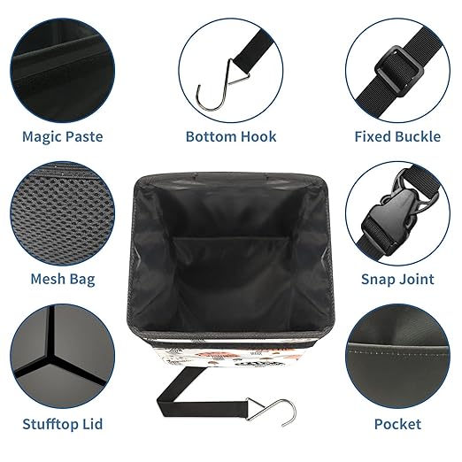 GVGHIDZ Car Trash Can – Multi-Purpose, Lightweight and Portable with Durable Water-Resistant Coating, No Installation Required, Practical and Ample Capacity, Variety of Colors.Mushroom