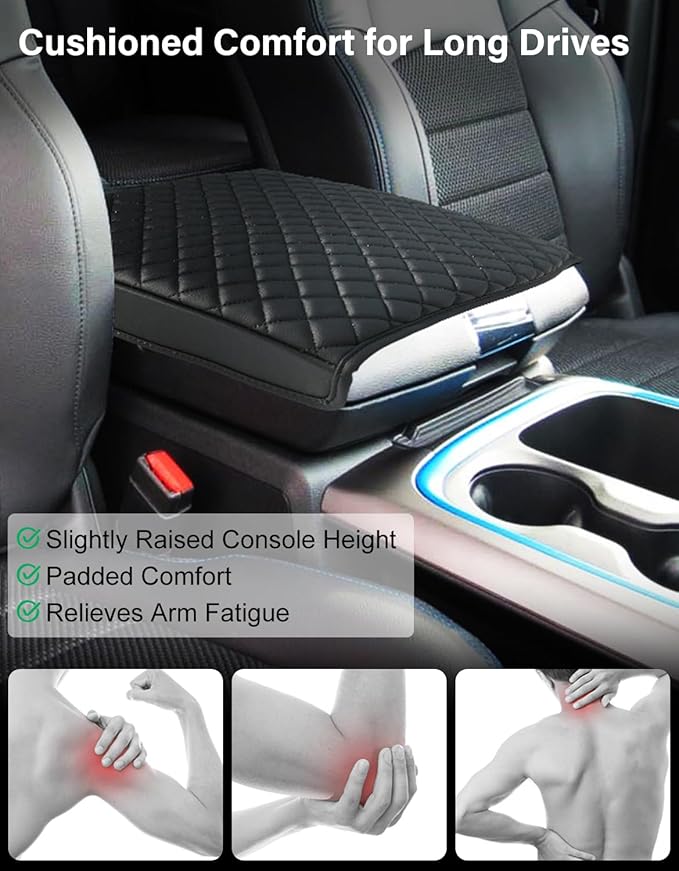 Center Console Armrest Cover for 2009-2018 Dodge Ram 1500 2500 3500 Accessories, Vinyl Leather Middle Console Cover, Anti-Scratch, Black (Fits Bucket Seat Console Only)