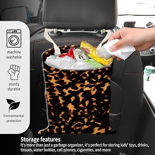 ADQWIOVL Car Garbage Can, Seat Back Hanging Cute Car Trash Can Bag, Car Organizer and Storage Bag for Travelling, Outdoor Cute Yellow Black Pattern