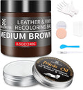 SHADAIWUYU 8.5oz Leather Recoloring Balm with 100ml Mink Oil,Medium Brown Leather Repair kit for Furniture and Car Interior,Leather Couch Scratch Repair,Leather Dye Paint,Mink Oil for Leather