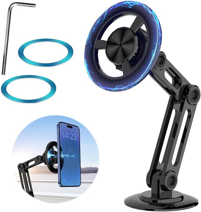 Universal 360° PRO Magnetic Suction Phone Holder Car,Alloy Folding Magnetic Cell Phone Holder for Car [Super Strong Magnet] Bracket Magnetic Dashboard Phone Car Mount for All Smartphone (Black)