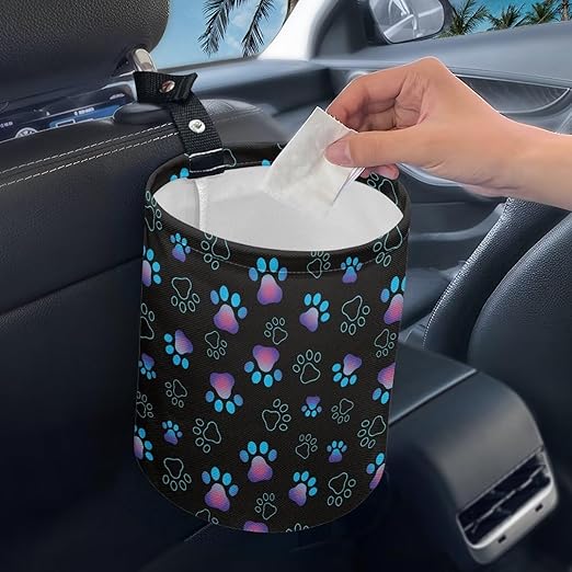 Brosoneto Dog Paw Car Trash Can, Car Trash Bag, Hanging Car Organizer and Storage Bag, Trash Bin Collapsible Universal Fit for Car Accessories, Vehicle, Travelling, Camping Trash Container