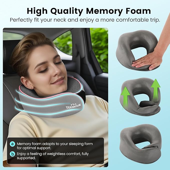 Travel Neck Pillow Airplane- Stocking Stuffers Upgraded 360° Support Travel Pillows for Airplanes, with Eye Mask & Earplugs, Portable Carry Bag for Long Flights, Business Trip|Travel Essentials