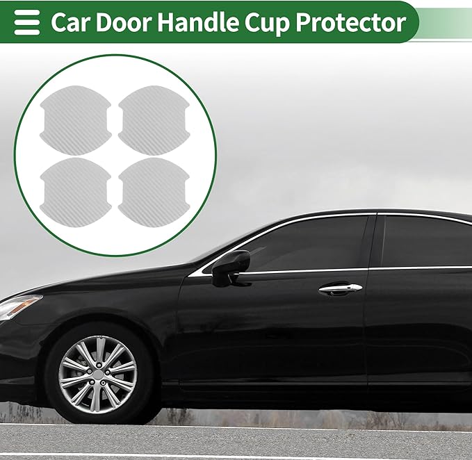 Motoforti Car Door Handle Cup Protector Door Handle Scratches Protective Films 3.89"x3.93" Fiber Silver Tone Magnetic Rubber, PVC 4 Pcs