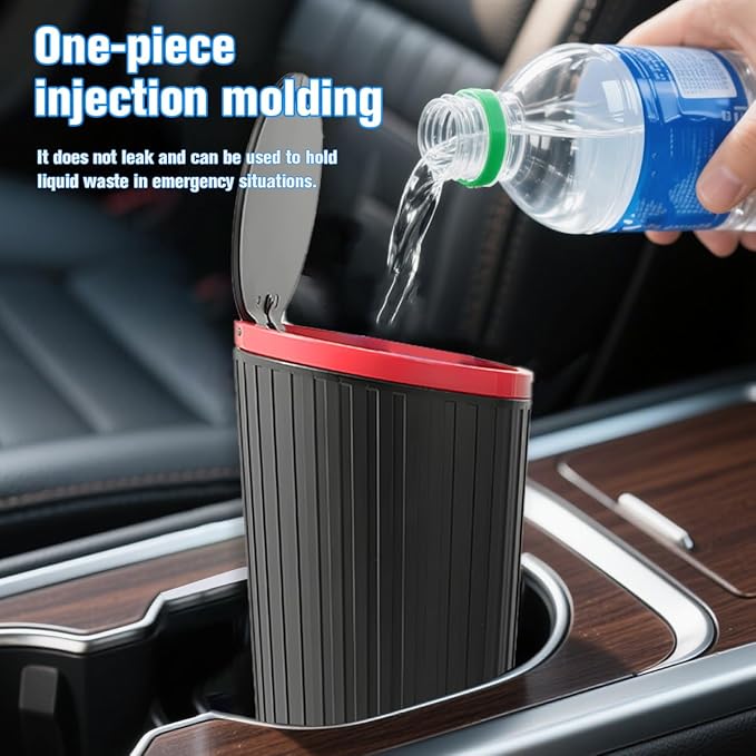 Car Trash Can with Lid, Mini Leakproof Cup Holder Vehicle Garbage Bin with 15PCS Rubbish Bags, Automotive Front Back Seat Dustbin Organizer, Universal for SUV Sedan Truck (Red)