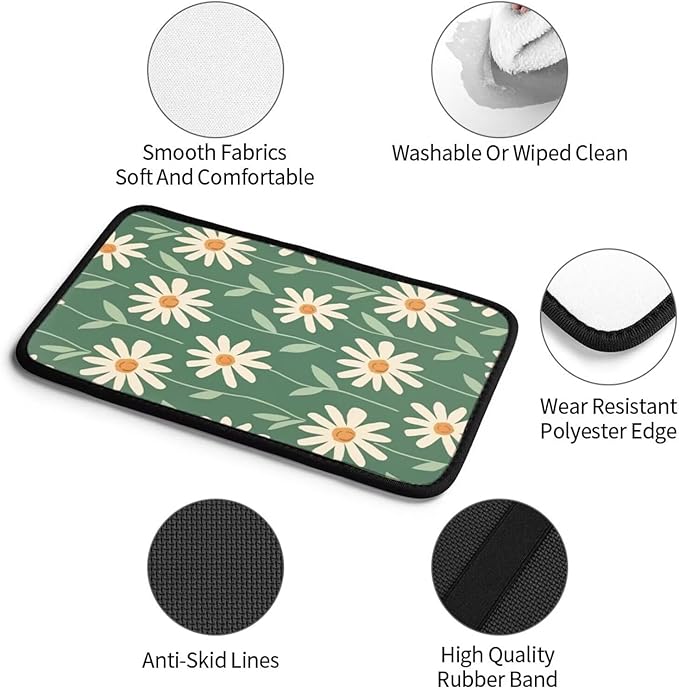 Car Center Console Cover Green Floral Hippie Armrest Seat Console Daisy Sage Green Armrest Lid Cover Arm Rest Covering for SUV Truck Van Sedans Middle Console Cover