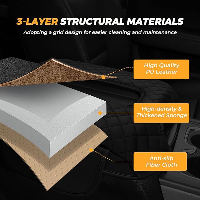 FUNY Center Console Cover Compatible with 2014-2018 Silverado Sierra, Middle Console Cover Lid, Car Arm Rest Covers Cushion Pad, Bucket Seat Middle Console Armrest Box Leather Protective Cover