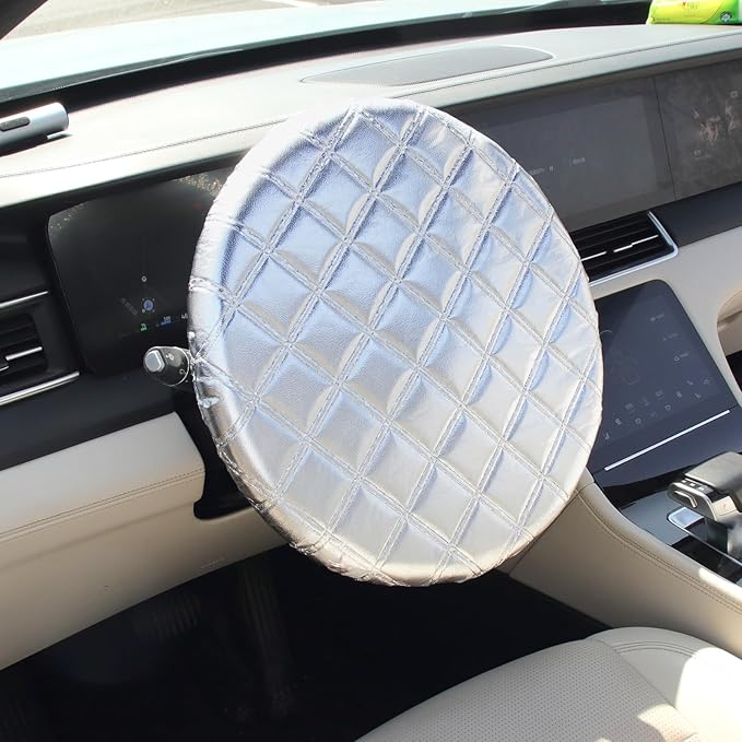 Car Steering Wheel Cover Sun Shade,Car Wheel Cover with Aluminum Film and Cotton Lining for Steeringwheel Sun Protection,Universal Maximum 15.75" Truck Steering Wheels Covers