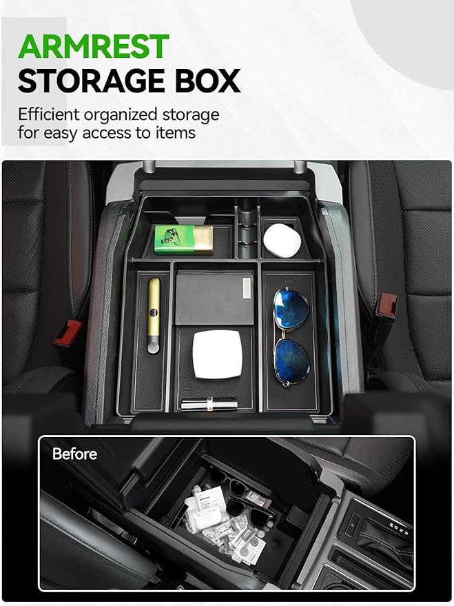 ELECFRESH 2PCS Center Console Organizer for 2024 2023 2022 2021 Ford F150 Accessories, Armrest Storage Box and 16-Compartments Divider for Ford F150 (Not fit for 2025 2026)