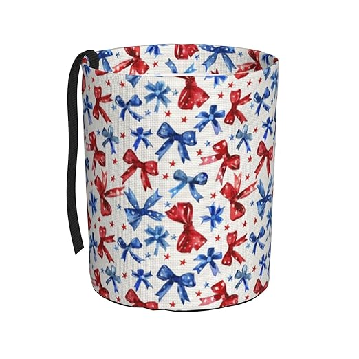 Patriotic Bow Car Trash Can Leak-Proof Waterproof Hanging Trash Bin Collapsible Garbage Can for Car Accessories Travelling Camping