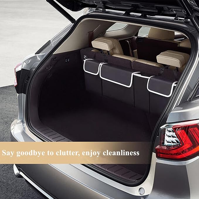 Car Trunk Organizer, Backseat Hanging Organizer with 4 Pockets Waterproof Trunk Organizer and Storage for SUV, Truck, Van, Cargo.