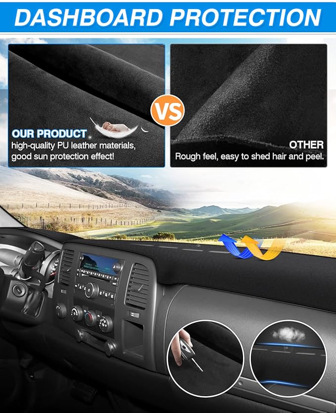Silverado Dash Cover - For Chevy Silverado/GMC Sierra 1500 2500HD 3500HD 2007-2013 | Suede Dashboard Cover for Silverado Accessories | Non-Slip Silicone Back (Only Fit Models with Two Glove Boxes)