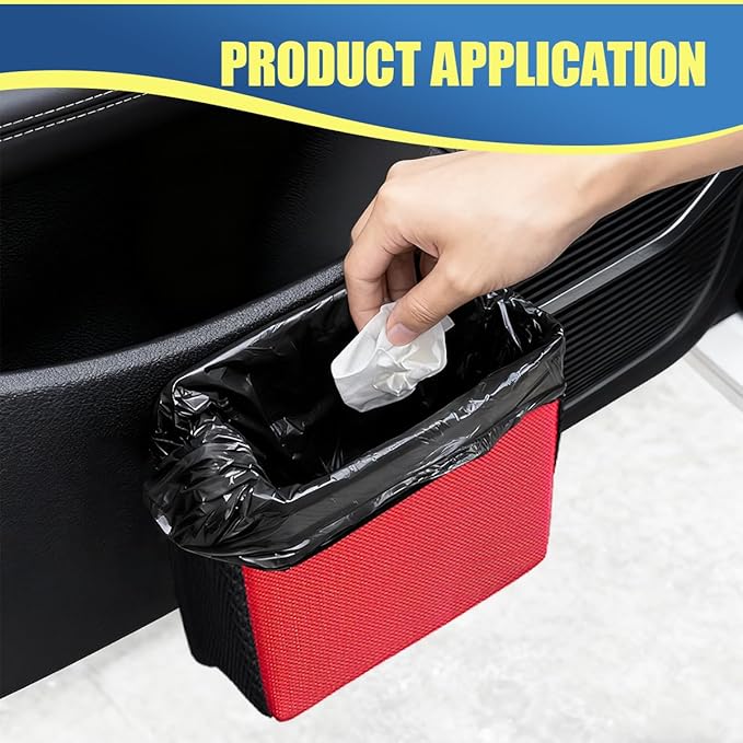 Car Trash Can, Mini Waterproof Hanging Auto Foldable Garbage Organizer Holder, Multi-Pocket Foldable Vehicle Interior Storage Bag Container Accessories for Cars, SUVs, Trucks (Red)