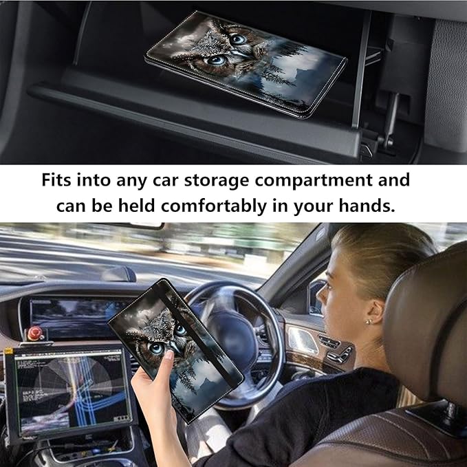 Qindaiwen Car Registration and Insurance Holder, Vehicle Card Document Elastic Band Closure Glove Box Organizer, Driver License Cards, Car Accessories for Essential Info, Owl