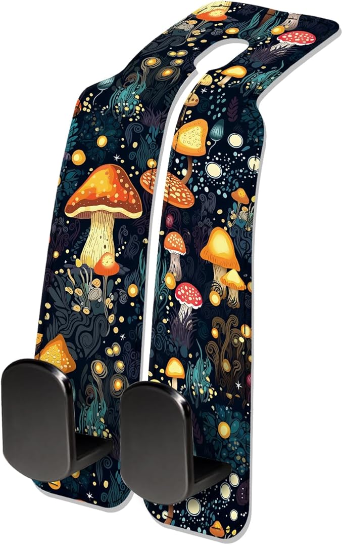NUGGHU Car Seat Headrest Hook, Universal Leather Cute Hanger Holder Hook, Storage Organizer Interior Accessories for Purse Bags Handbag Cute Boho Mushrooms
