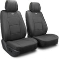 FH Group Front Set Faux Leather Seat Cushions - Car Seat Covers for Low Back Seat, Universal Fit, Airbag Compatible Car Seat Cover for SUV, Sedan, Solid Black