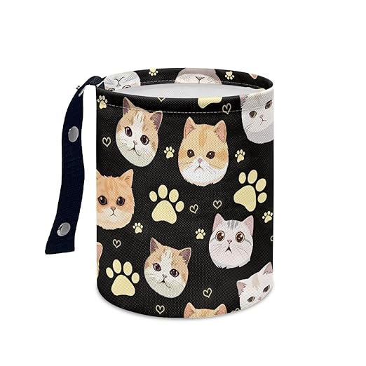 Cat Car Trash Bag Waste Basket with Adjustable Buttons Collapsible Car Storage Bag Multipurpose Road Trip Essentials for Outdoor Activities