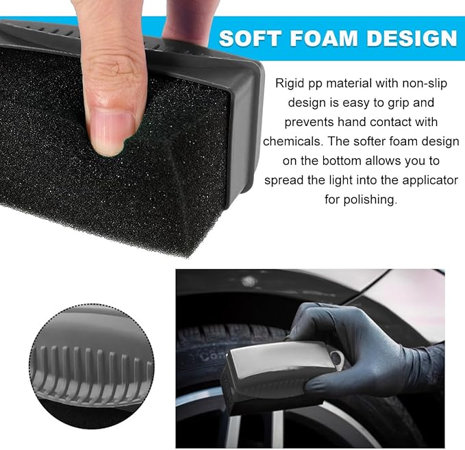 2 PCS Tire Shine Applicator, Flat Dressing Waxing Sponge Pads With Lid Cover, Reusable Polishing Cleaning Foam Applicators With Rectangular Box, Car Accessories (Gray)