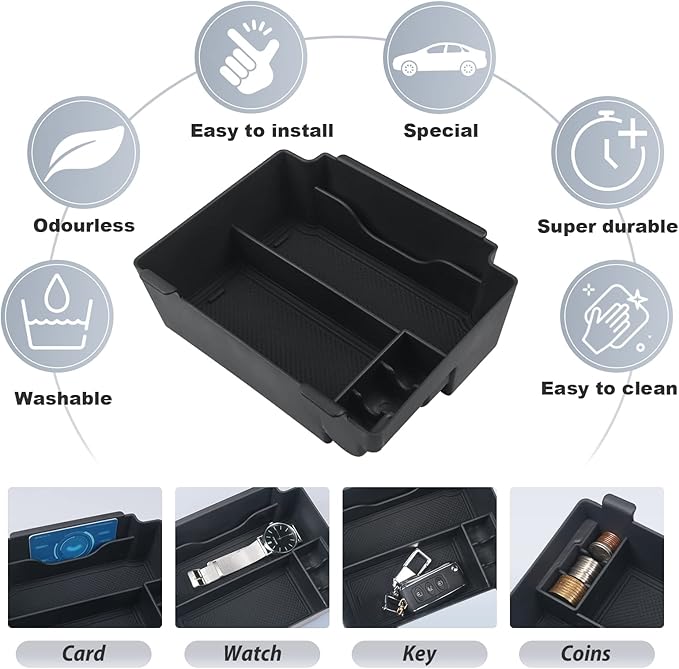 SKTU for 2022-2024 Acura RDX Center Console Organizer 2023-2024 RDX TC1/2 Insert ABS Black Materials Tray Armrest 2023 2024 RDX Accessories Console Tray with Coin Holder