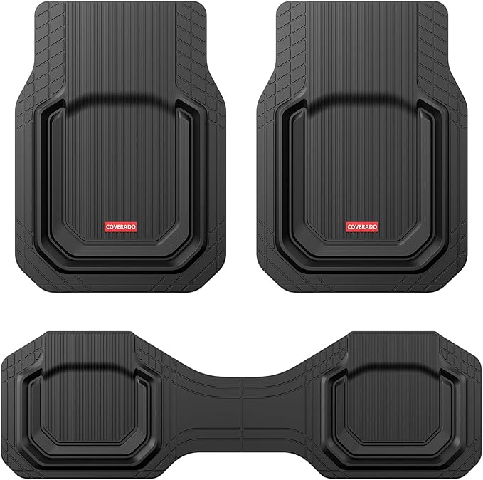 Coverado Car Floor Mats for Cars, Waterproof All Weather Protection, Deep Dish Car Mats, Universal Trim to Fit Automotive Mats Car Accessories for Cars SUV Truck, 3PCS Set, Black