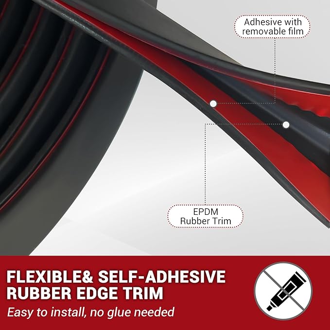 YANRUIPRO EPDM Rubber Edge Trim, 1/8" Self Adhesive, Black, 20Ft, Fit for 3/32"-5/32" Width Edge, Weather Resistant, Easy to Cut, Bend, Install and Remove