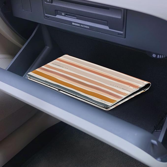 Qilmy Simple Solid Color Stripes Car Registration and Insurance Holder, Premium Pu Leather Vehicle Glove Box Organizer, Prefect Car Essentials Wallet for Driver License, Cards & Essential Documents780