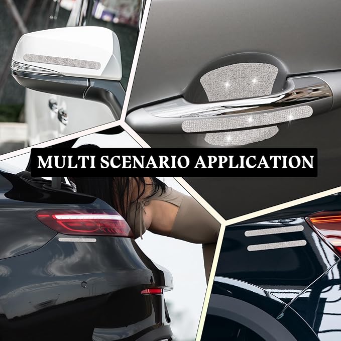 10Pcs Bling Car Door Handle Protector, Bling Auto Doors Handles Sticker Anti-Scratch Protective Cover Glitter Automotive Exterior Accessories Car Accessories Universal for SUV, Truck(Silver)