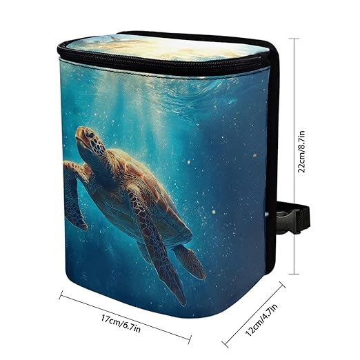 Talayituse Sea Turtle Print Car Trash Can with Lid, Leak Proof Auto Trash Bag Hanging Vehicle Garbage Can Multipurpose Storage Container for Back Seat Road Trip