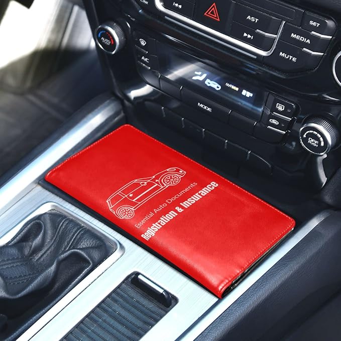 Caihoyu Custom Car Registration and Insurance Card Holder Personalized Leather Glove Box Organize Men Women Wallet Accessories Case for Cards, Essential Document Driver License Red
