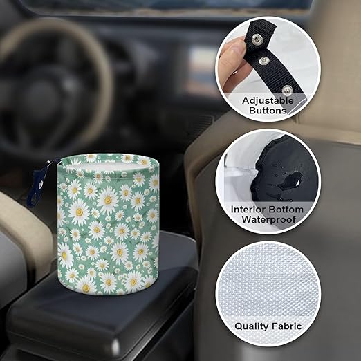 Daisy Green Auto Garbage Can Vehicle Trash Can Rubbish Bag Multipurpose Hanging Headrest Road Trip Must Haves for Kids Car Decor