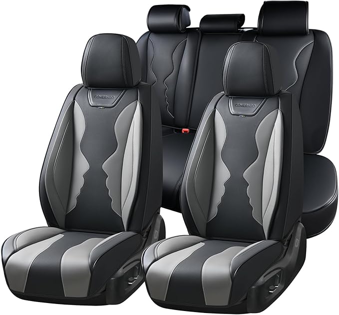 Coverado Car Seat Covers Full Set, Seat Covers for Cars, Front Seat Covers and Back Seat Cover Waterproof Leather Automotive Seat Cover, Universal Car Interior Protectors Cushion for Most Cars