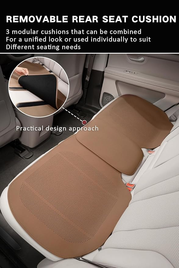 ontto 7 PCS Car Seat Bottom Cushions adn Seat Back Protector for Driver and Passenger Universal Auto Interior Seat Pads from Dirt Scratches,with Buckle Fixing,Light Brown