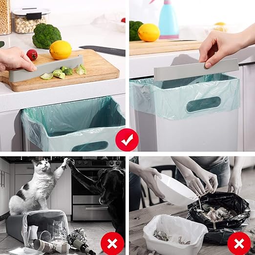 Hanging Collapsible Trash Can - 9L Wall Mounted Foldable Waste Bin for Kitchen Cabinet Door - Quickly Clean Counter, Sink, Bathroom - RV, Car, Camping Folding Garbage Basket (White)