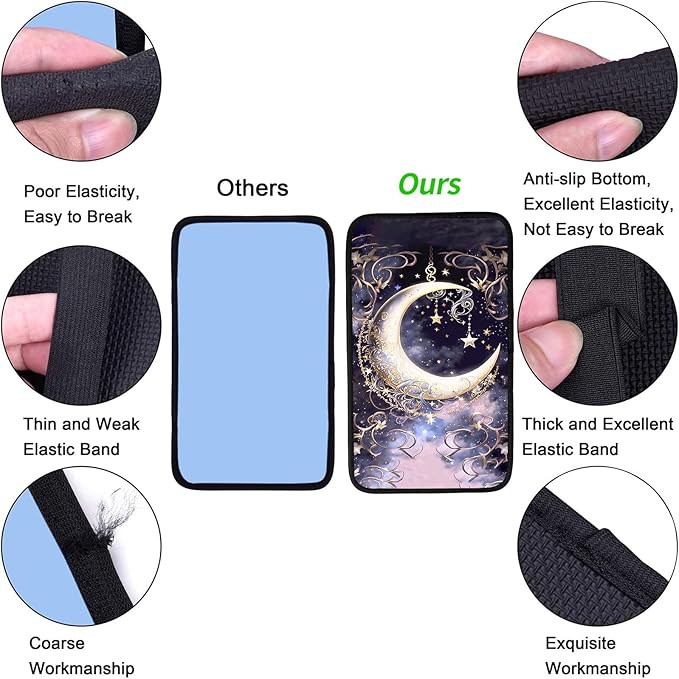 JANENFNA Car Armrest Cover Pads Universal Fashion Cute Auto Center Console Armrest Cover Pad with 2PCS Car Coasters Soft Waterproof Car Armrest Seat Protector for Women,Crescent Stars in Sky