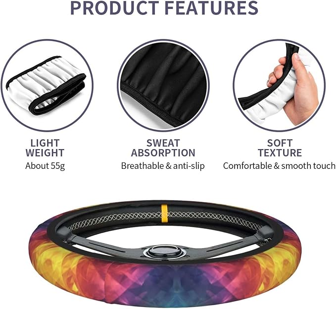 15 Inch Universal Protective Cover, Soft Breathable Durable Accessories Full Surround Sports Car, Cone Gradient Car Steering Wheel Cover