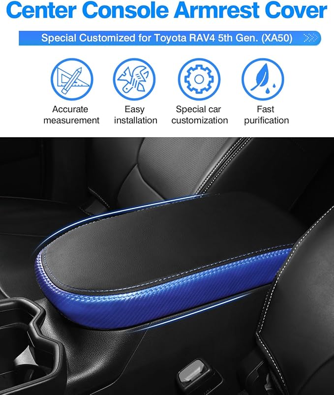 Autorder Center Console Cover for 2019-2022 2023 2024 2025 Toyota RAV4 Accessories Armrest Cover Anti-Scratch Middle Console Pad Leather Armrest Protector