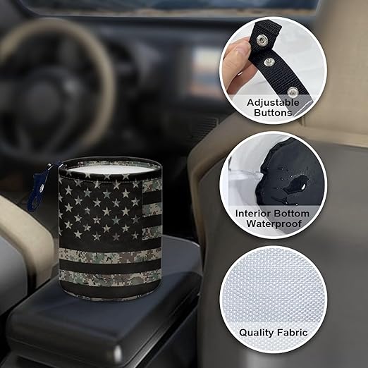 Black American Flag Car Trash Bag, Car Trash Can - Cute, Portable, Collapsible for Back Seat, Floor, or Hanging Headrest Waste Basket - Car Garbage Accessory